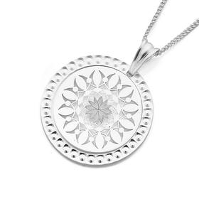 Sterling-Silver-Round-Diamond-Cut-Fancy-Flower-Pendant on sale