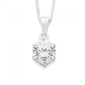 Sterling-Silver-7mm-Cubic-Zirconia-Claw-Set-Pendant on sale