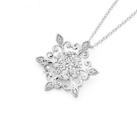 Silver-Cubic-Zirconia-Centre-Cluster-Snowflake-Pendant on sale