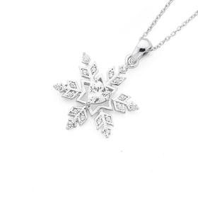 Silver-Cubic-Zirconia-Heart-Centre-Snowflake-Pendant on sale