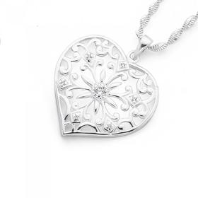 Silver-Cubic-Zirconia-Snowflake-Heart-Pendant on sale