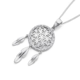 Sterling-Silver-Cubic-Zirconia-Dreamcatcher-Flower-Pendant on sale