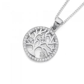 Sterling-Silver-Round-Cubic-Zirconia-Tree-Of-Life-Pendant on sale