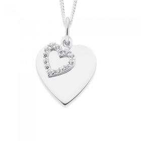 Sterling+Silver+Heart+Disc+and+Cubic+Zirconia+Heart+Pendant