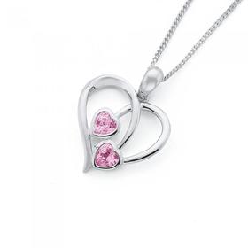 Silver-Two-Pink-Cubic-Zirconia-Heart-Pendant on sale