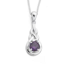 Sterling-Silver-Round-Violet-Cubic-Zirconia-Celtic-Knot-Pendant on sale