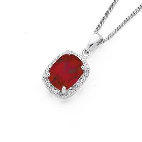 Silver-Long-Cushion-Synthetic-Ruby-Cubic-Zirconia-Cluster-Pendant on sale