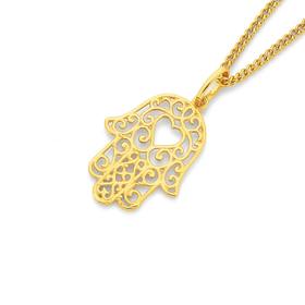 9ct-Gold-Filigree-Heart-Hamsa-Hand-Pendant on sale