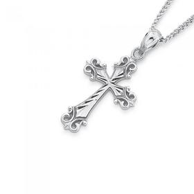 9ct-White-Gold-20mm-Beaded-Edge-Cross-Pendant on sale