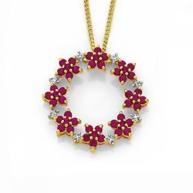 9ct-Created-Ruby-Diamond-Flower-Wreath-Slider-Pendant on sale