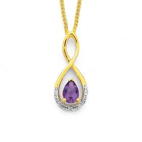 9ct-Gold-Amethyst-Diamond-Pear-Shape-Crossover-Teardrop-Slider-Pendant on sale