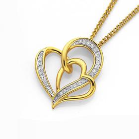 9ct-Gold-Diamond-Double-Heart-Pendant on sale