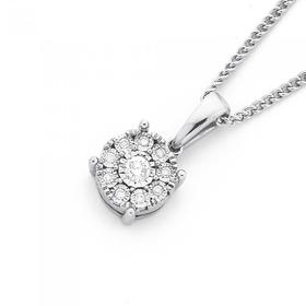 9ct-White-Gold-Diamond-Cluster-Pendant on sale