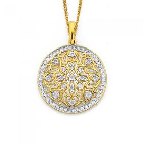 9ct-Diamond-Flower-Pattern-in-Circle-Pendant on sale