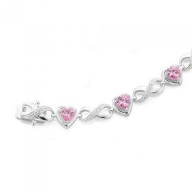 Sterling-Silver-Pink-Cubic-Zirconia-Heart-Infinity-Bracelet on sale