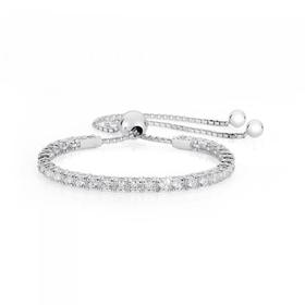 Sterling+Silver+Cubic+Zirconia+Tennis+Drawstring+Style+Bracelet