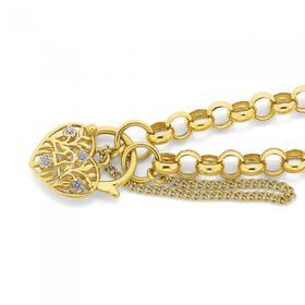 9ct-19cm-Round-Belcher-Diamond-Padlock-Bracelet on sale