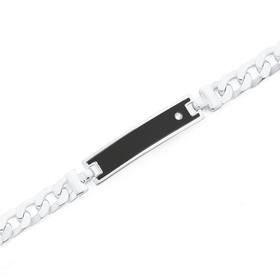 Silver-21cm-Cubic-Zirconia-Gents-Black-Identity-Curb-Bracelet on sale