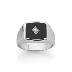 Sterling+Silver+Side+Rectangle+Black+Onyx+Cubic+Zirconia+Ring