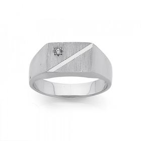 Sterling-Silver-Cubic-Zirconia-Satin-Diagonal-Line-Gents-Ring-Size-U on sale