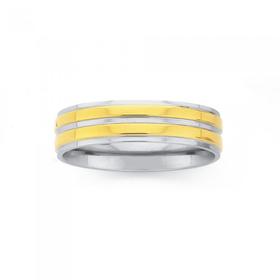 Steel-With-Two-Tone-Gold-Plated-Rows-Ring on sale