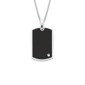 Silver+55cm+Cubic+Zirconia+Black+Dog+Tag+Pendant