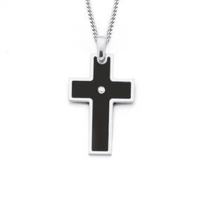 Silver+55cm+Cubic+Zirconia+Black+Cross+Pendant