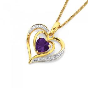 9ct-Amethyst-Diamond-Heart-Pendant on sale