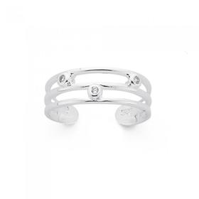 Sterling-Silver-Three-Bar-Cubic-Zirconia-Toe-Ring on sale