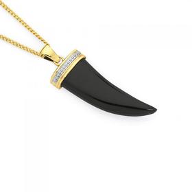 9ct+Gold+Two+Tone+Onyx+Whale+Tooth+Pendant