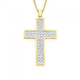 9ct+Gold+Two+Tone+Diamond+Cross+Pendant