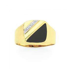 9ct-Gold-Diamond-Black-Agate-Gents-Dress-Ring on sale