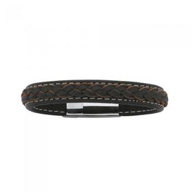 Steel-Brown-Leather-Plait-Bracelet on sale