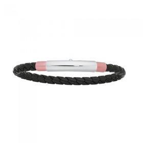 Steel-Rose-Plate-Black-Leather-Bracelet on sale