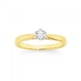 9ct+Gold+Diamond+Round+Brilliant+Cut+Solitaire+Ring