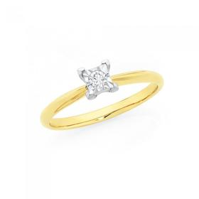 9ct+Gold+Diamond+Miracle+Set+Square+Solitaire+Ring