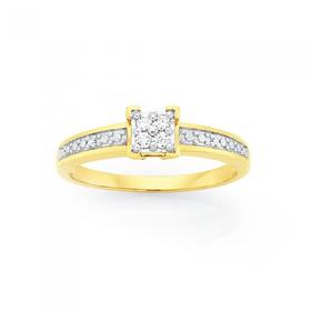 9ct+Gold+Diamond+Square+Ring