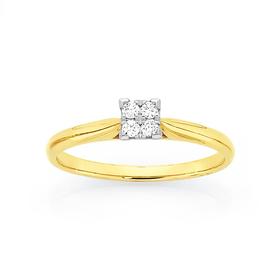 9ct+Gold+Diamond+Square+Ring