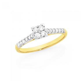 9ct+Gold+Diamond+Square+RIng+with+Shoulders