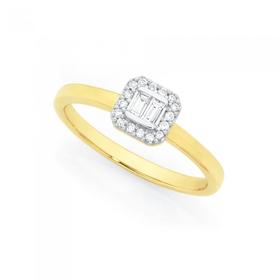 9ct+Gold+Diamond+Cluster+Square+Ring