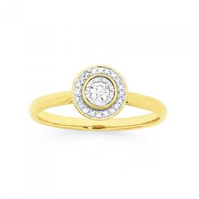 9ct+Gold+Diamond+Bezel+Set+Framed+Ring