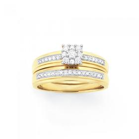 9ct+Gold+Diamond+Cluster+Bridal+Set