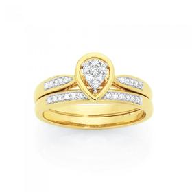 9ct+Gold+Diamond+Pear+Shape+Bridal+Set