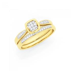 9ct+Gold+Diamond+Cushion+Shape+Bridal+Set