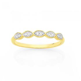 9ct+Gold+Diamond+5x+Oval+Bar+Ring