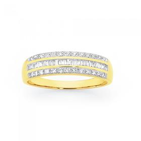 9ct+Gold+Diamond+Three+Row+Band