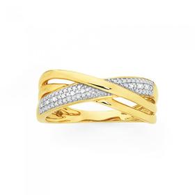 9ct+Gold+Diamond+Crossover+Dress+Ring