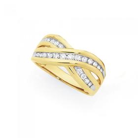 9ct+Gold+Diamond+Crossover+Ring