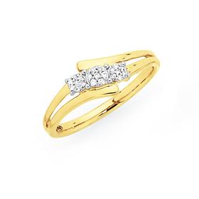 9ct-Gold-Diamond-Cluster-Trilogy-Offset-Dress-Ring on sale