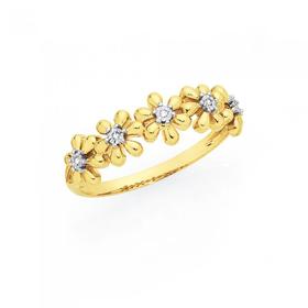 9ct+Gold+Diamond+Flower+Band